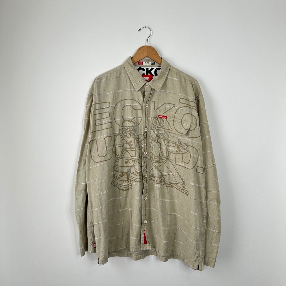 Ecko Unltd XXL Mens Button Down Shirt Plaid Graphic Long Sleeve Casual Top